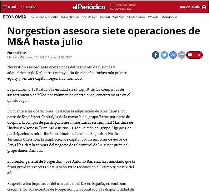 Norgestion asesora siete operaciones de M&A hasta julio